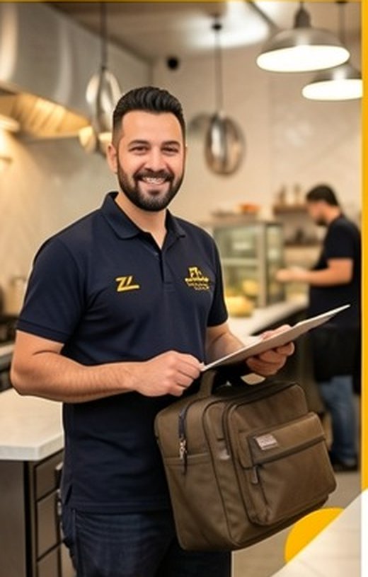 موظف مطعم يتابع طلباته على جهازه